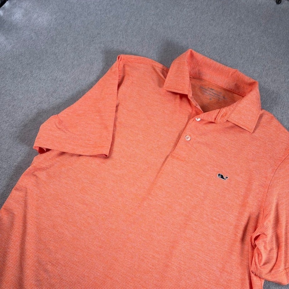 Vineyard Vines On-The-Go Sankaty Polo Mens M Orange Striped Performance Shirt